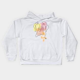 Abstract Line Art Dog Drawing on Watercolor Kids Hoodie